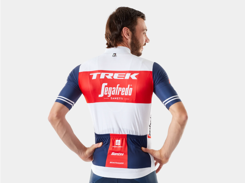 Trek Santini Segafredo Team Replica Race Short Sleeve Jersey in White/Blue-1